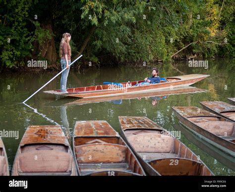 Punting on the River Cherwell from Oxford Cherwell Boathouse Stock ...