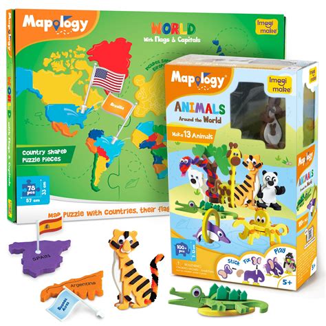 Mapology World Map Puzzle & Animals Miniature Set – Imagimake