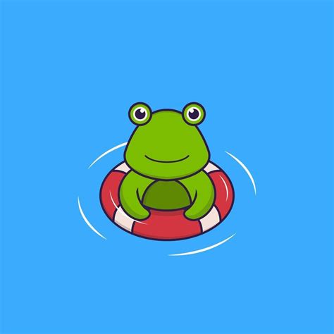 Cute frog is Swimming with a buoy. Animal cartoon concept isolated. Can used for t-shirt ...