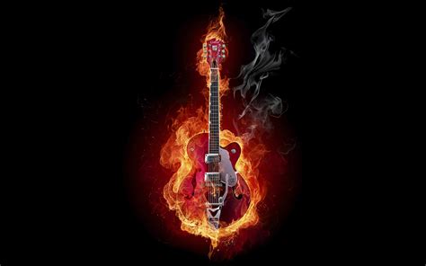 Wallpaper : guitar, musical instrument, smoke, fire, heat, background, flame, darkness, graphics ...