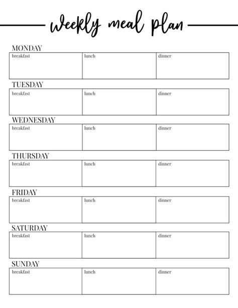 Meal Chart Template