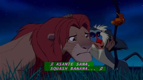 The song that Rafiki sings, ‘Asante sana Squash banana, Wewe nugu mimi hapana’ is Swahili for ...