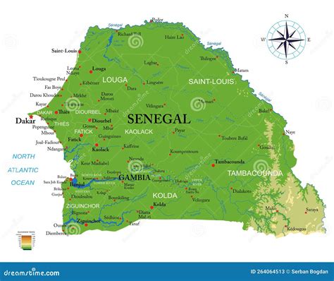 Senegal And Gambia Highly Detailed Physical Map Cartoon Vector ...