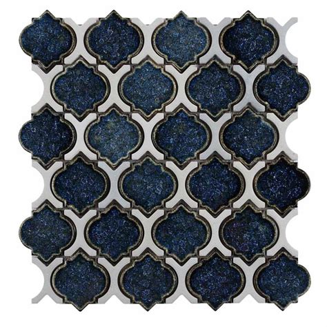 Chic navy blue arabesque tile porcelain mosaic in crackled design for bathroom wall and kitchen ...