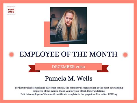 Employee Of The Month Template With Photo