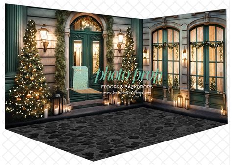 Green Christmas Doors Photography Backdrop, Holiday, Entrance, Front ...