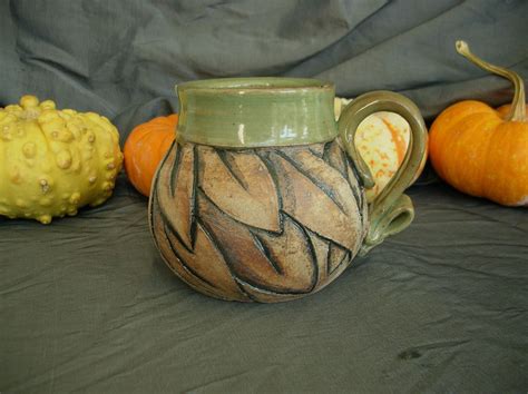 Ceramic Tree Mug in Wintergreen Large Hand Carved | Etsy | Pottery mugs, Ceramics, Clay ceramics