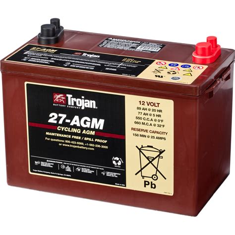 Battery Trojan 12 Volt Deep-Cycle Agm Batteries 27-AGM. 89Ah - 550A(EN) 12V. (306x174x237mm ...