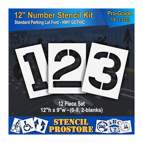 Pavement Stencils - 12 inch Number KIT Stencil Set - (12 Piece) - 12 x 9 x 1/8 (128 mil) - Pro ...