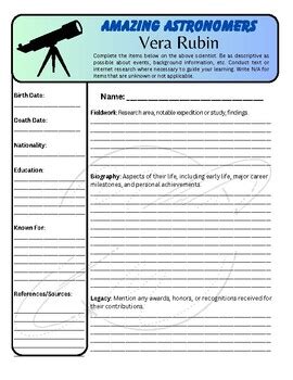 Amazing Astronomers: Vera Rubin Biography Worksheet | TPT