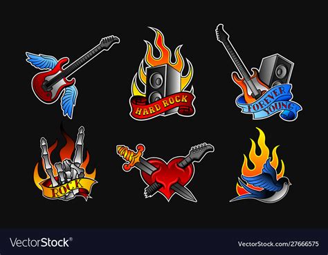 Rock music stickers isolated on white set Vector Image