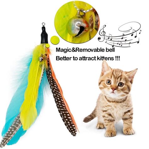 Retractable Cat Toy , Cat Feather Wand Toy With 1 Pole 7 Attachments ...