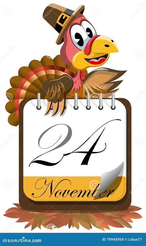 Cartoon Turkey Pilgrim Hat Presenting Thanksgiving Day Calendar Stock ...