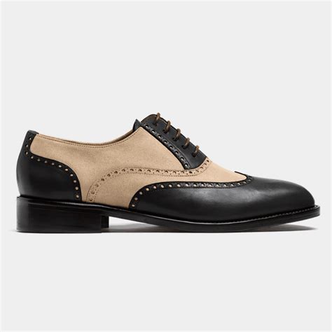 Brogue Shoes - black & brown leather & suede