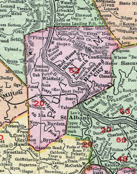 Putnam County, West Virginia, 1911, Map, Winfield, Hurricane, Bancroft ...