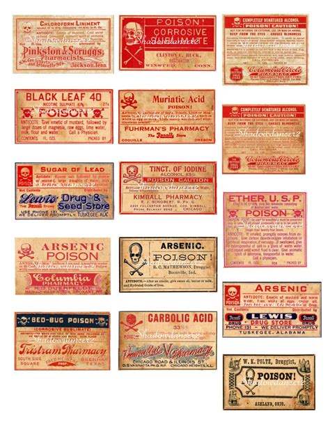 Vintage Poison Labels Printable Digital Collage by shadowdancer2