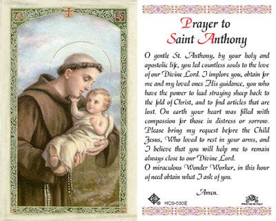 Holy Cards -- Prayer to St. Anthony