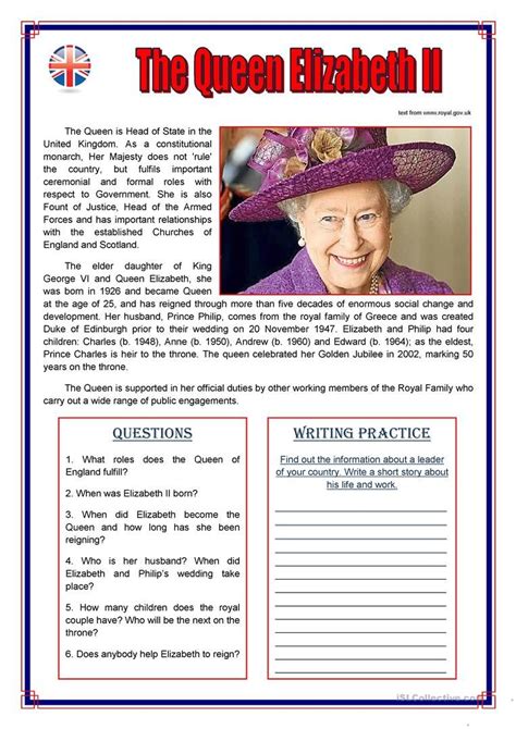 Queen Elizabeth II - English ESL Worksheets for distance learning and physical classrooms ...