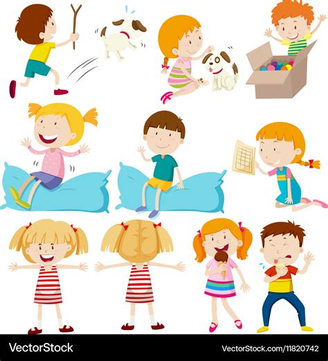 Kids doing different actions Royalty Free Vector Image