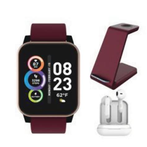 Itech Fusion 2 Unisex Adult Smartwatch w/ Bluetooth Earbuds & Charging Station, Merlot - Walmart.com