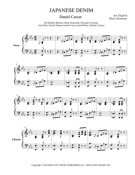 Japanese Denim (arr. Music Greatness) by Matthew Tavares Sheet Music for Piano Solo at Sheet ...