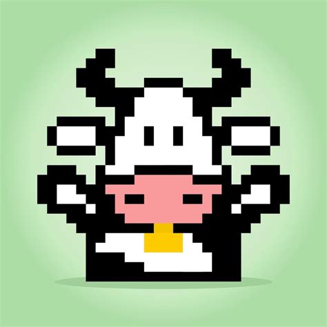 8 bit pixel of happy cow. Animals for game assets in vector ...