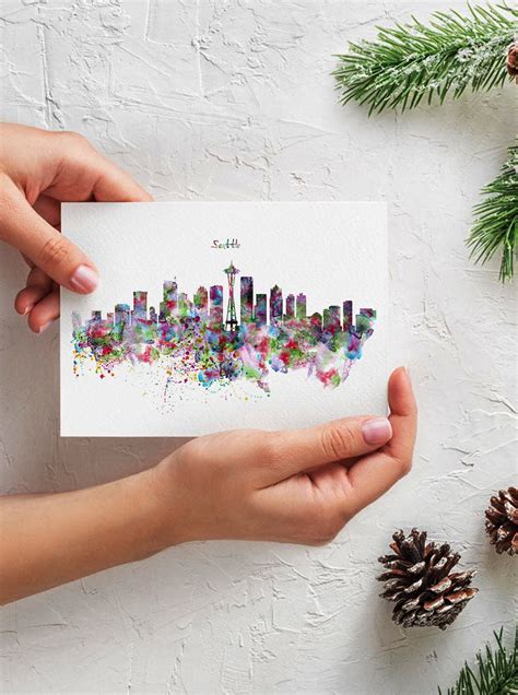 Seattle Skyline Silhouette Watercolor Painting City Art - Etsy