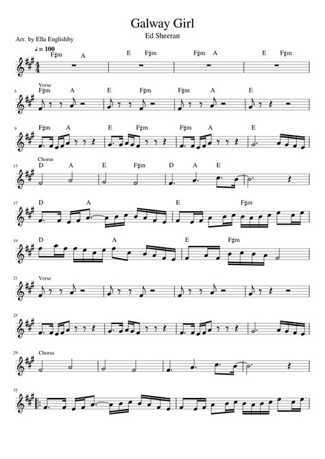 Galway Girl - Ed Sheeran (UPDATED WITH CHORDS) Sheet music for Violin | Download free in PDF or ...