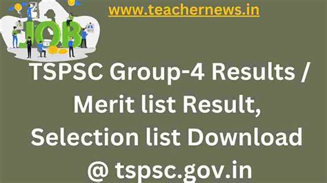 TSPSC Group 4 Results / Merit list Result 2023, Selection list Download @ tspsc.gov.in - TeacherNews