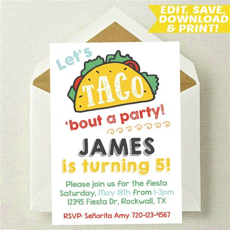 EDITABLE Taco Invitation Fiesta Birthday Invitation | Etsy | Fiesta ...