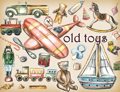 Toy Clipart, Toys Clipart, Old Toys Clipart, Kids Clipart, Watercolor ...