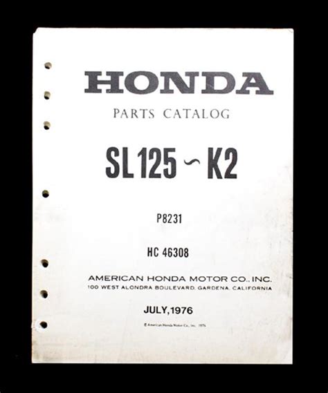 Purchase Honda SL125 SL 125 1971-74 Parts Manual K0 K1 K2 K3 List ...