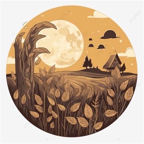 Harvest Moon Vector, Sticker Clipart Circle With A Moon And Trees ...