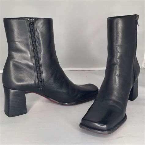 Nine West Shoes | Nine West Black Leather Square Toe Ankle Boots 7.5 | Color: Black | Size: 7.5 ...