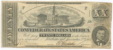 1862 $20 Twenty Dollars Confederate States of America Richmond CSA Bank ...