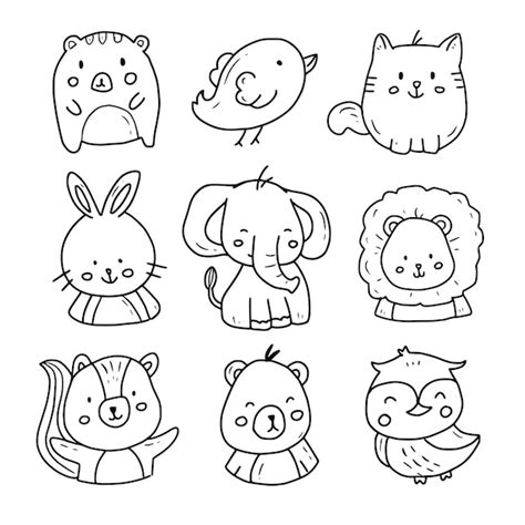 Premium Vector | Cute animal doodle hand drawn set collection