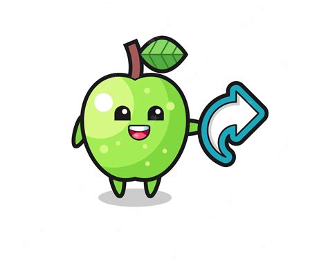 Premium Vector | Cute green apple hold social media share symbol , cute ...