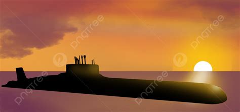 Submarine Sunset Silhouette Illustration Background, Submarine, Sunset ...