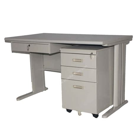 DMOT Set Light Gray Office Table with Center Drawer and Mobile Pedestal ...