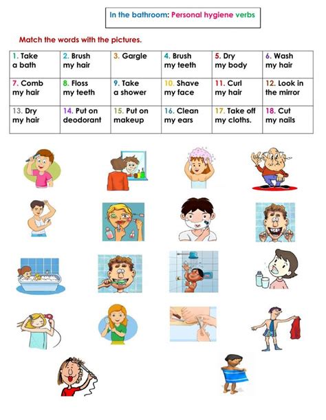 The bathroom: Personal hygiene verbs - Interactive worksheet | Personal ...