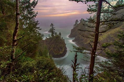 photography, Landscape, Nature, Coves, Sea, Coast, Hills, Clouds, Forest, Rocks, Sunset, Oregon ...