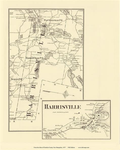 Harrisville 1877 Old Town Map With Homeowner Names New Hampshire Genealogy Reprint Cheshire Co ...