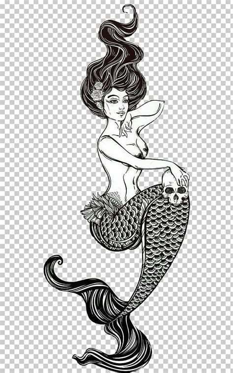 Mermaid Illustration Drawing Graphics PNG - black and white, costume ...