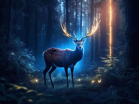 Beautiful Deer In The Forest Background, Wallpapers, Deer, Night ...