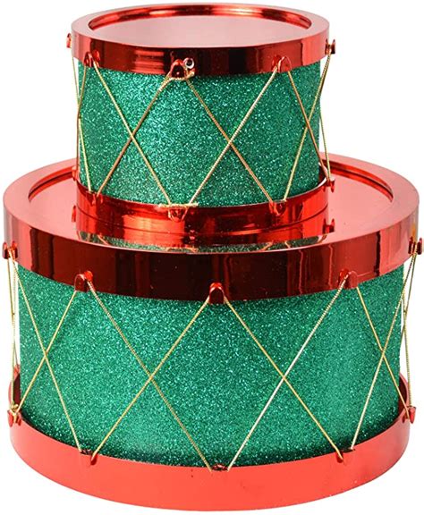 Amazon.com: DE Set of 2 Christmas Decorative Drums, Sparkling Green with Gold a… | Hurricane ...