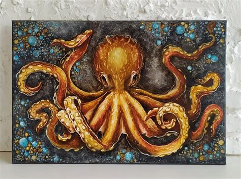 Octopus Oil Painting Seabed Wall Art Octopus Wall Decor | Etsy