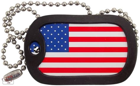 American Flag Military Dog Tag Necklace with 27" Stainless Ball Chain Necklace and Dog Tag Silencer