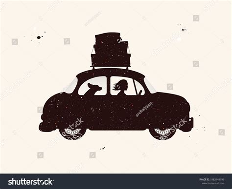 Girl Car Woman Silhouette Driving Road Stock Vector (Royalty Free ...