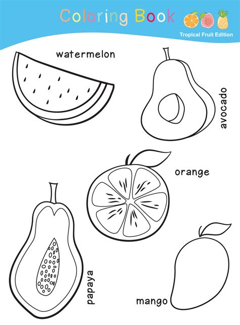 Fruit coloring worksheet page. Coloring cute fruit worksheet page. Educational printable ...