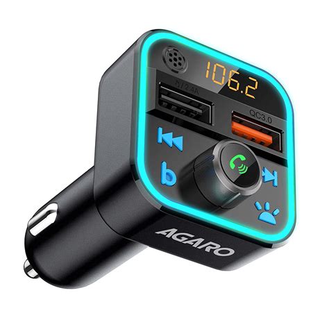 AGARO Bluetooth car kit, QC 3.0 + 2.4A, Bluetooth 5.0, FM Transmitter ...